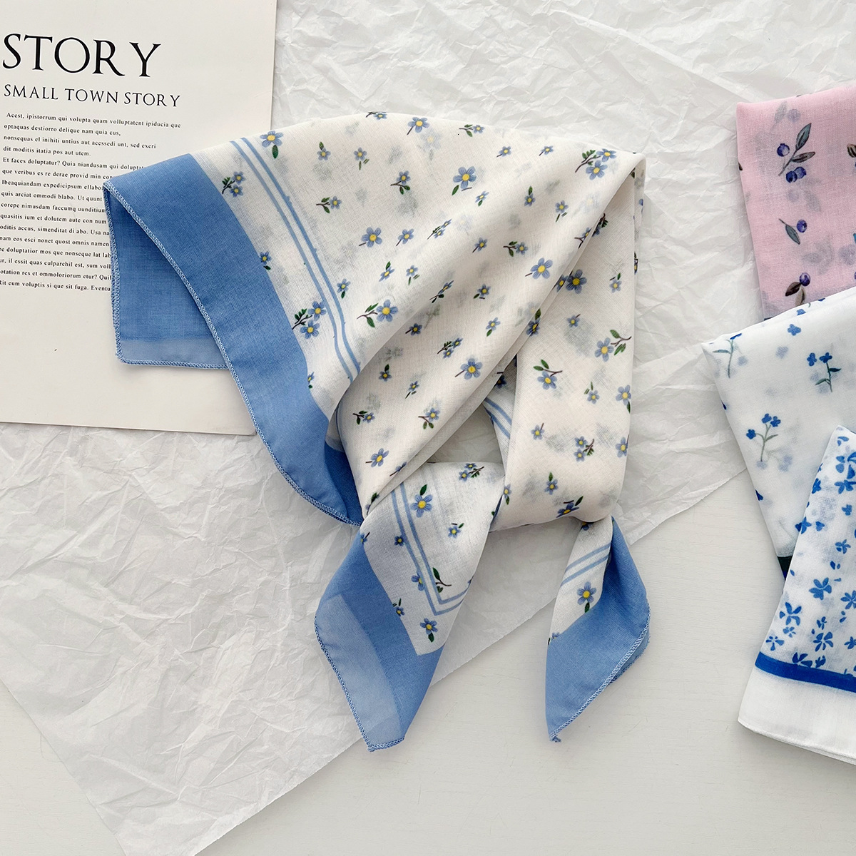 Artistic small square spring summer silk for women, versatile Korean-style stylish headscarf, thin fashion decorative hairband, neck scarf, and scarf - view 4