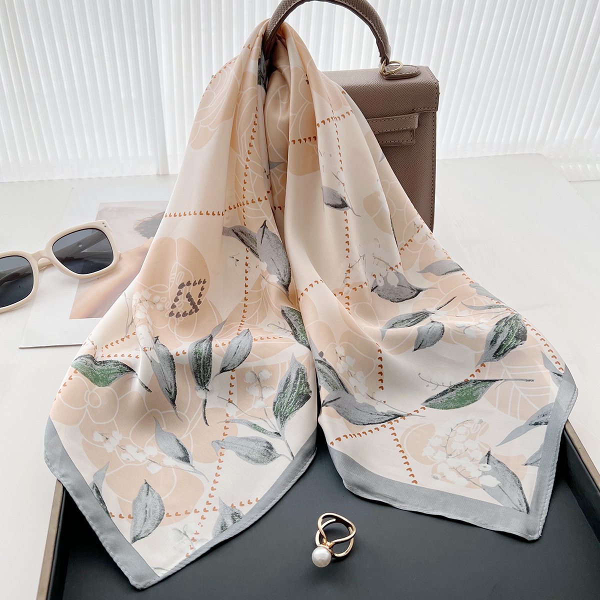 Summer New Printed Imitation Silk Fashion Versatile Windproof Neck Guard Hairband Matching Professional Workwear Small Scarf - view 4