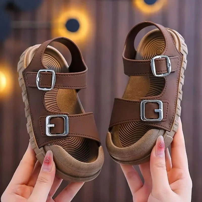 Summer Kids Sandals Casual Soft Sole Anti-Slip Sandals for Boys Girls Solid Color Durable Toddler Beach Sandals 2-12 Years 260923