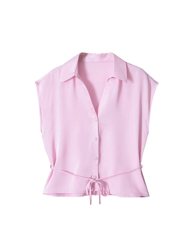 TFMLN Women Casual Tops Sleeveless Lace Up Blouse Fashion Streetwear Elegant Turn Down Collar Buttons Commuting Shirts 260924 - view 5
