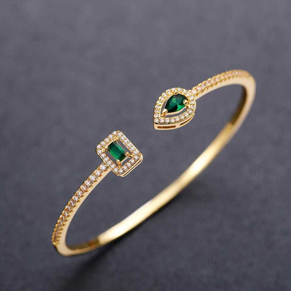 Wen's Tren Luxury Bangle Huitan Cuff Bracelet with Brilliant Cubic Zirconia Green/Crystal/e Sier Color/Gold Color 20 Jewelry N260924 - view 5