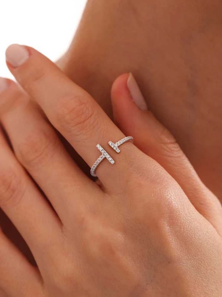 Sterling 925 Band Silver Rings Simple Shiny Parallel Length Adjustable Zircon Ring For Women Engagement Luxury High Quality Fine Jewelry N260924