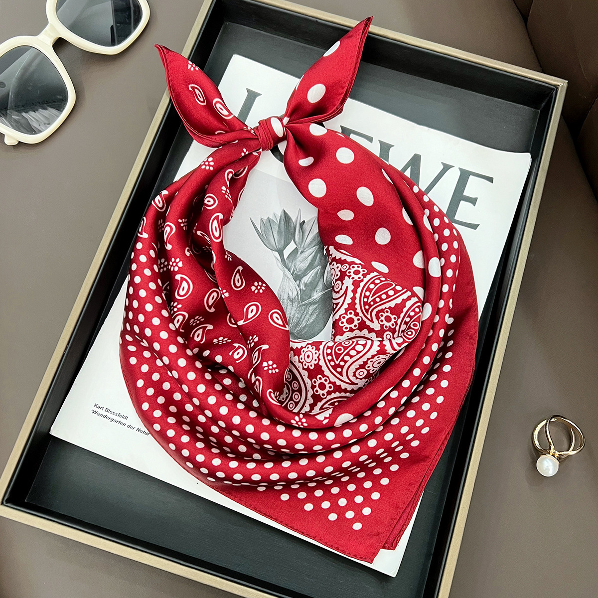 100% Mulberry Black Paisley Polka Dot Silk Elegant Fashion Versatile Decorative Neck Scarf Bag Tie - view 5