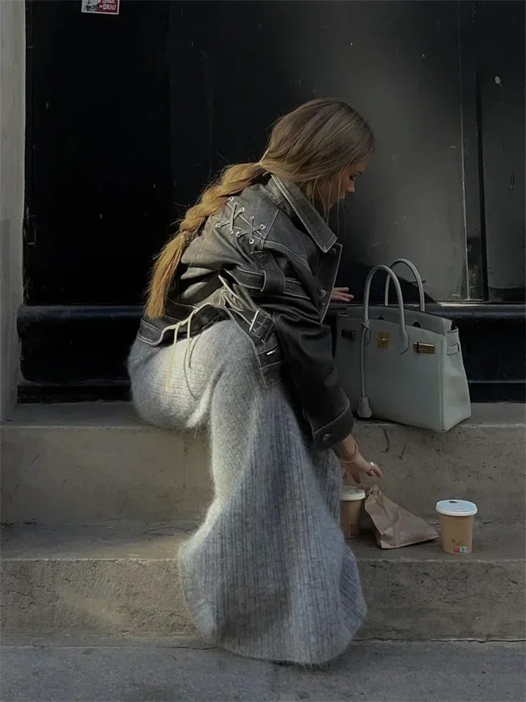 BWQ Knitted High Waist Long Skirts For Women 2026 Retro Casual Loose Maxi Skirt Womens Autumn Winter Elegant Skirt Female 260923 - view 7