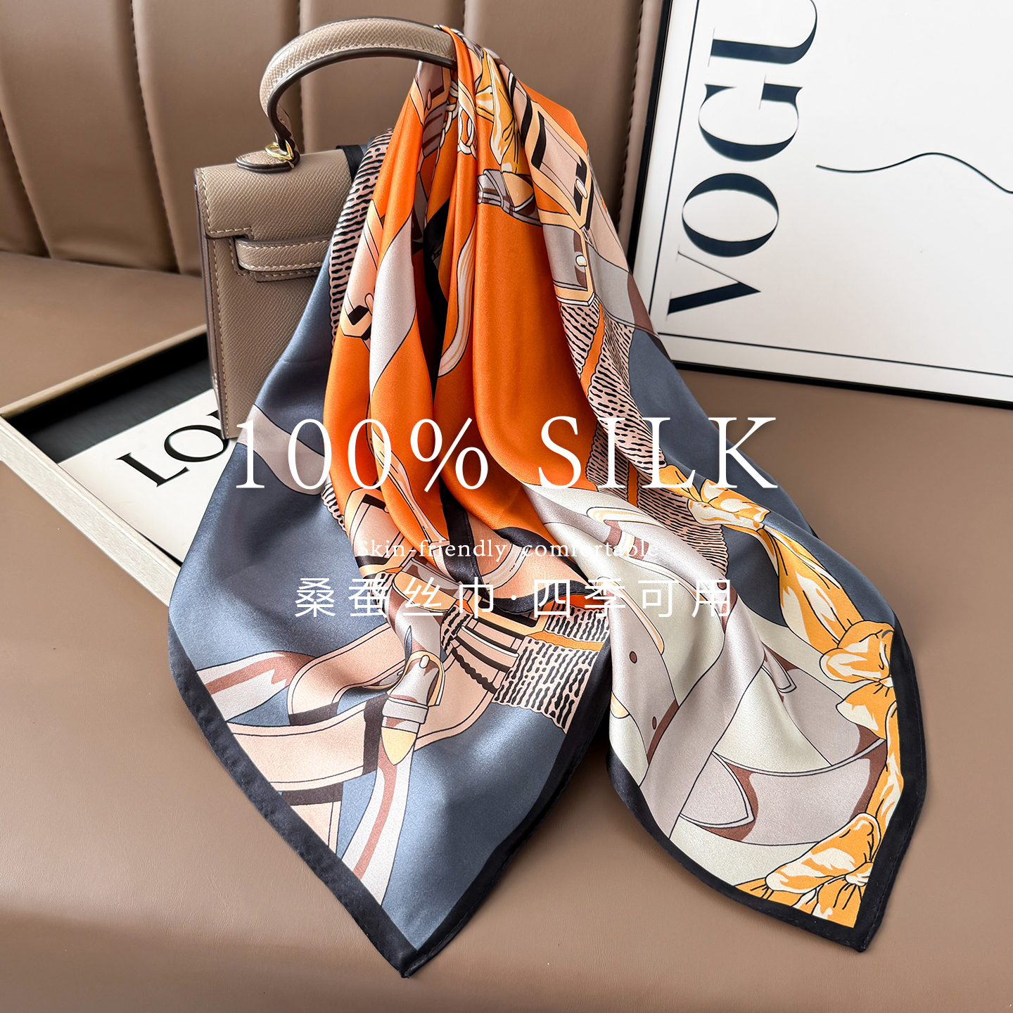 100% mulberry silk, 70% pure silk square Korean-style fashionable elegant neck scarf, suitable summer, work, and as a decorative accessory for shirts - view 3