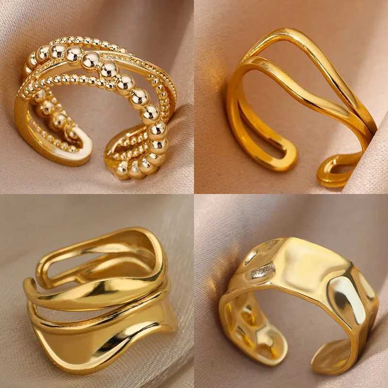 Line Band Rings Stainless Minimalist Steel Open Rings For Women Gold Color Wedding Aesthetic Ring Designer Jewelry Accessories BFF anillo N260924 - view 3