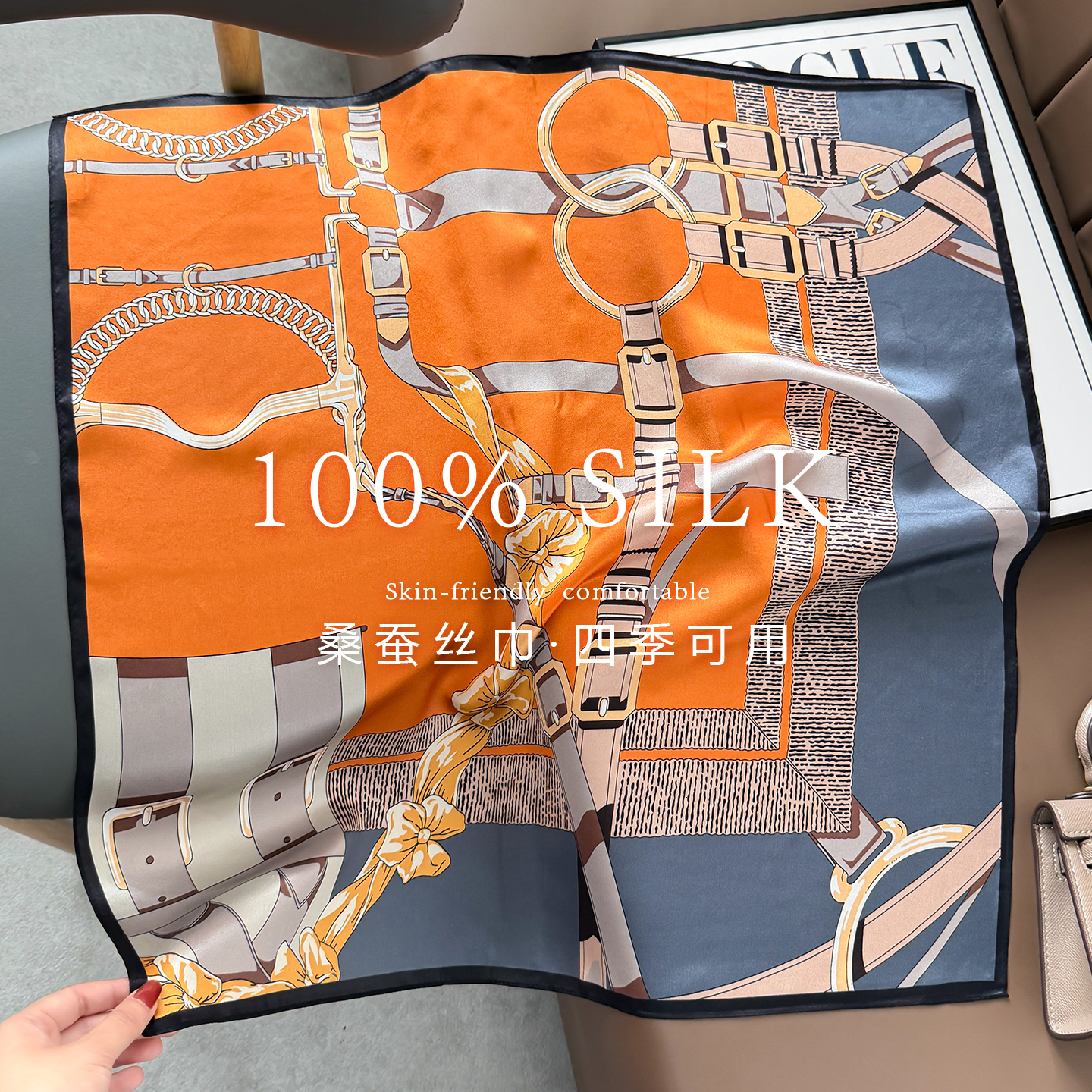 100% mulberry silk, 70% pure silk square Korean-style fashionable elegant neck scarf, suitable summer, work, and as a decorative accessory for shirts - view 5