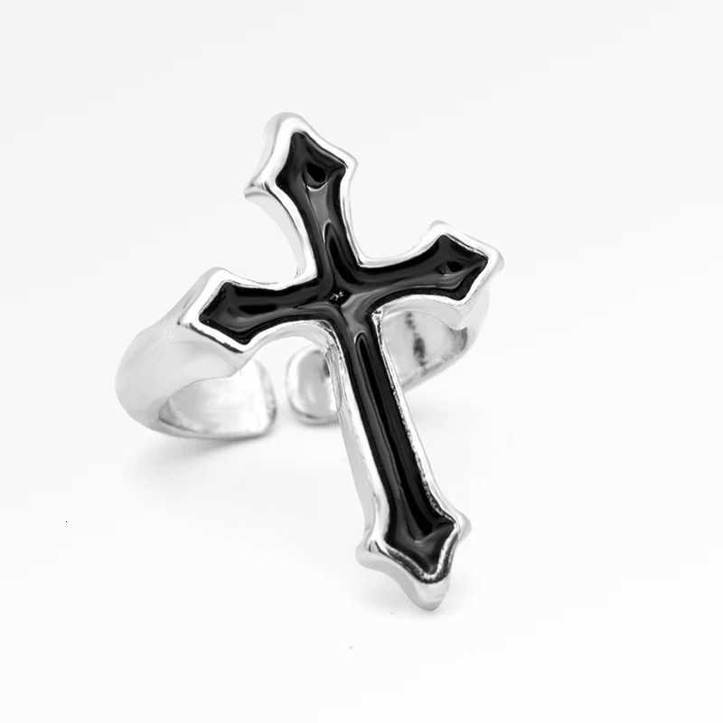 Black Band Vintage Rings 1PC Big Cross Open Ring For Women Party Jewelry Men Trendy Gothic Metal Color Finger Ring Anillo N260924 - view 7