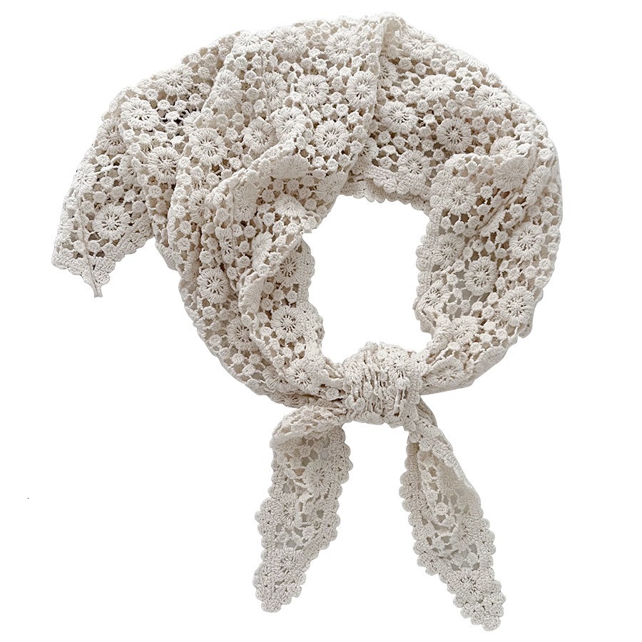2026 Spring New Collection: Lace Solid Color Triangle Scarf with Hollow-Out Print, French-Style Delicate Headscarf, Women's Travel Scarf, Shawl - view 6