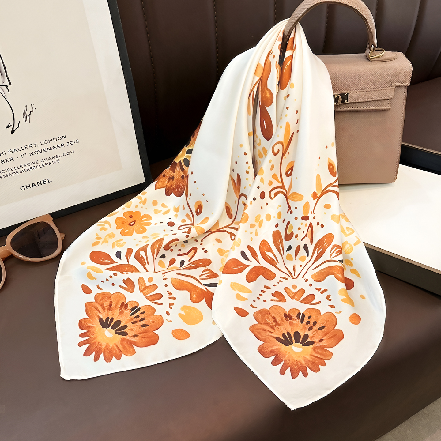 New Korean-style printed faux silk small square s, lightweight versatile accessory spring and summer, perfect for pairing with suits, shirts, or as a  - view 3