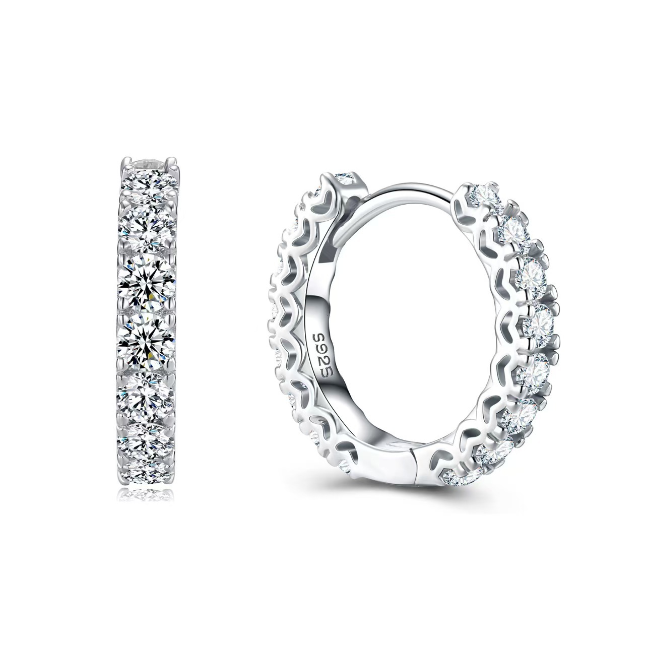 925 Sterling Silver Moissanite Huggie Hoop Earrings Single Row Shiny Ear Buckle Fine Jewelry For Women Daily Party Wear - view 4
