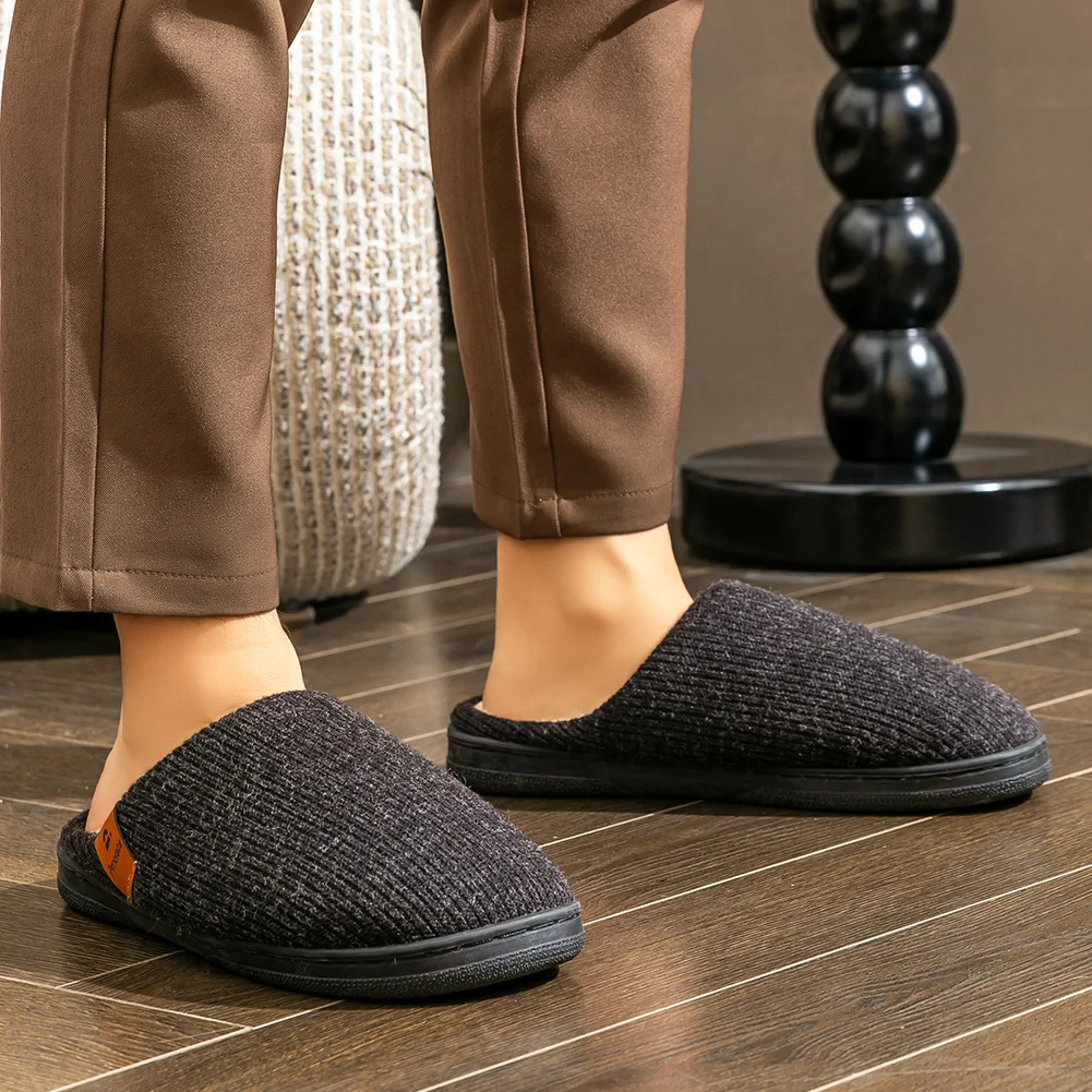 Winter men's slippers memory cotton shoe pad TPR large sole flat bottom anti slip warm and comfortable indoor knitted shoes 260918 - view 6