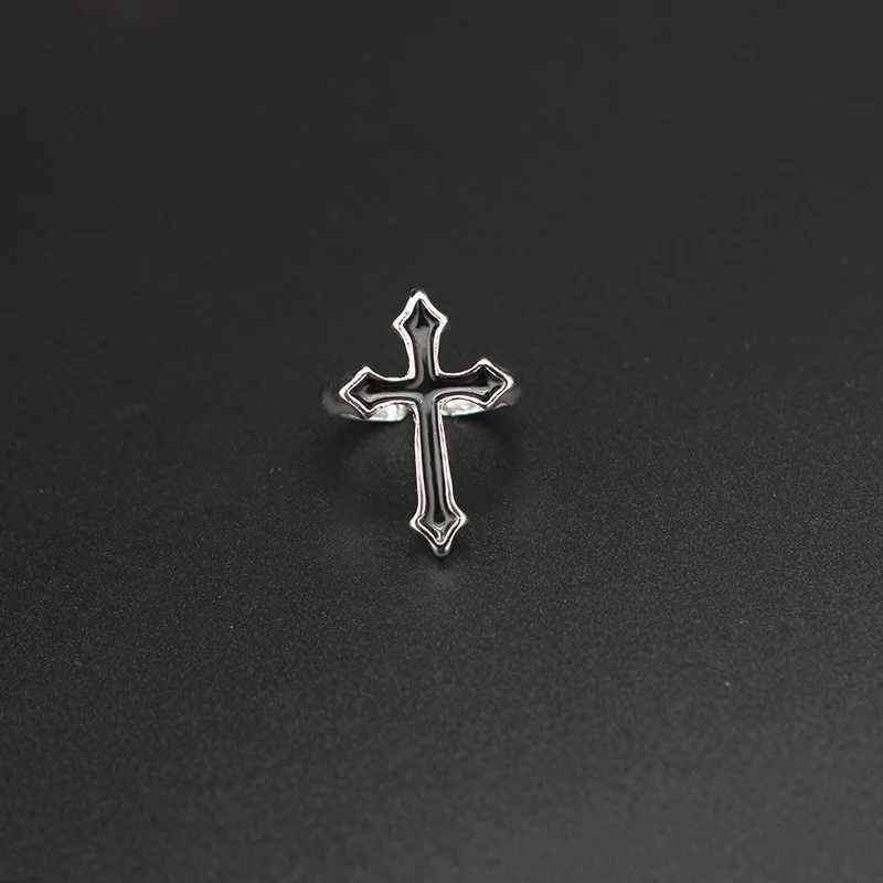 Black Band Vintage Rings 1PC Big Cross Open Ring For Women Party Jewelry Men Trendy Gothic Metal Color Finger Ring Anillo N260924 - view 5