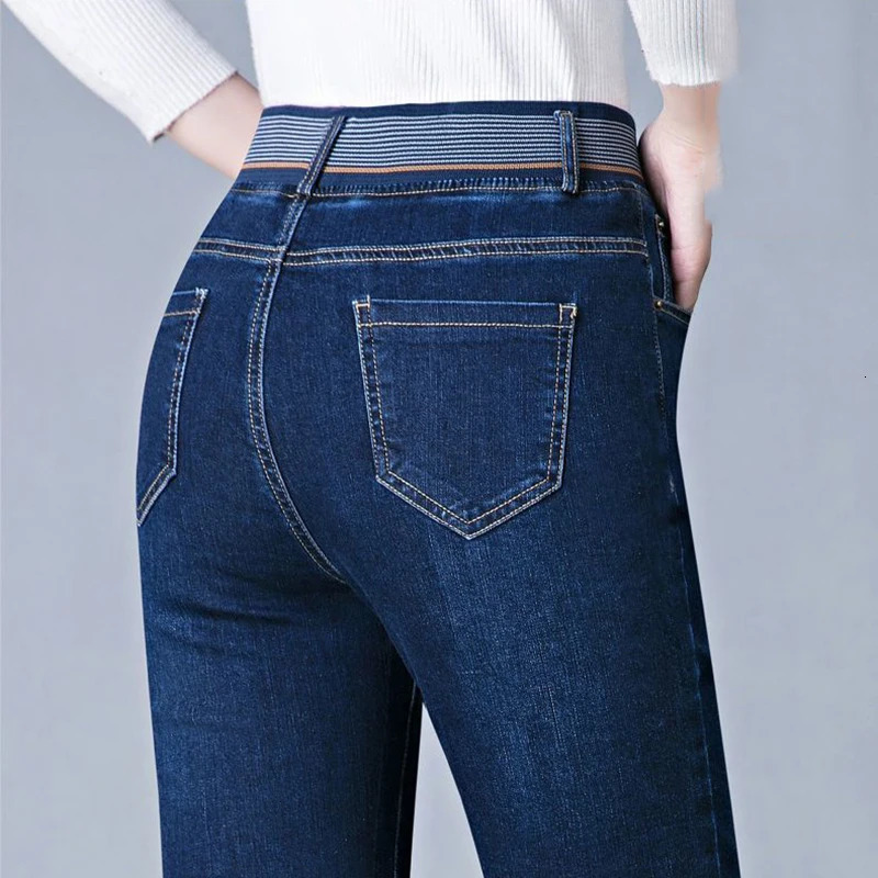 Mother Pencil Jeans Women Casual Elastic High Waist Skinny Denim Pants Big Size 36 Retro Stretch Vaqueros Korean Elegant Jeansy 260922 - view 5
