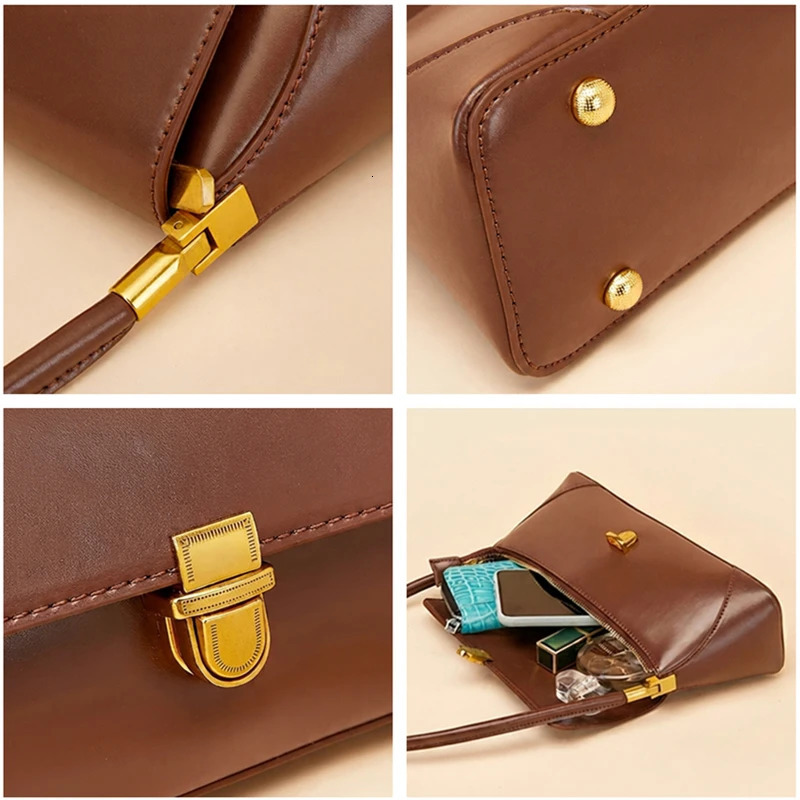 HIFASHION Genuine Leather Underarm Bag Women Vintage Brown Cowhide Lock Flap Shoulder Bag Daily Work Commuter Handbags 260924 - view 7