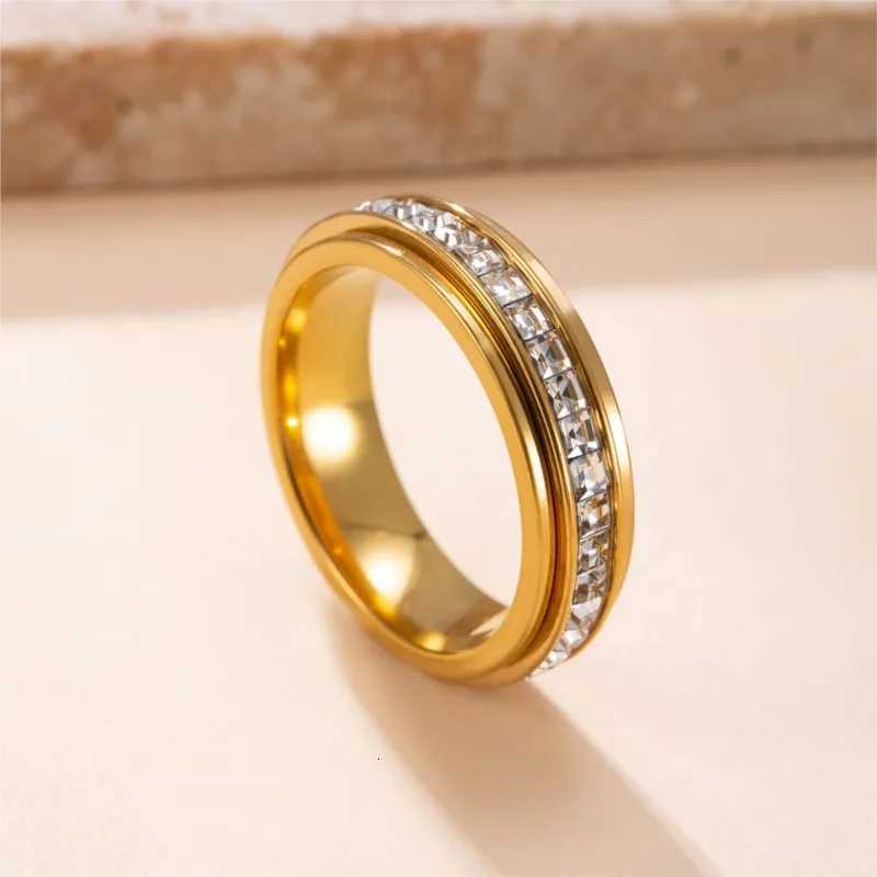 Rotatable Band Steel Rings Stainless Anxiety Ring with CZ Gemstone Ring for Women Men Unisex Stress Relief Statement Rings Jewelry Gifts N260924 - view 4