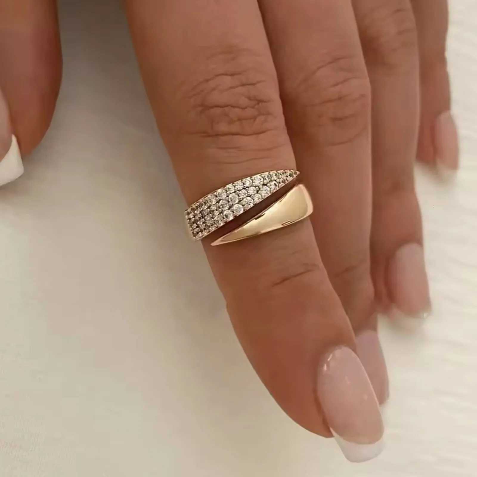 Gold 18 K Band Rings Plated Sun Rings for Women Natural Stone Inlaid in Hollow Metal Texture Ring Trendy Jewelry N260924 - view 3