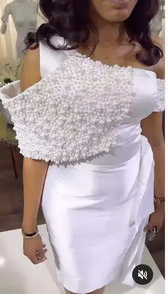 Elegant White Pearl Evening Gown 2026 Sexy Off Shoulder And Calf Women's Cocktail Party Formal Occasion Dress Customized - view 4
