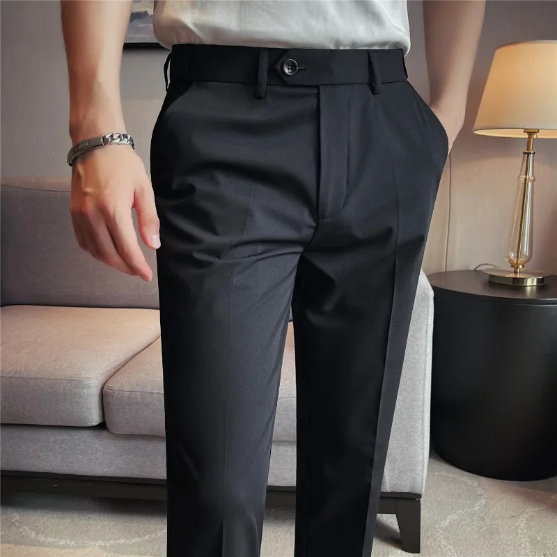 Men Suit Pants Elastic Waist Thin Elastic Slim Fit Formal Dress Pants Solid Casual Trousers Pantalon Homme Wedding Men Clothing 260922
