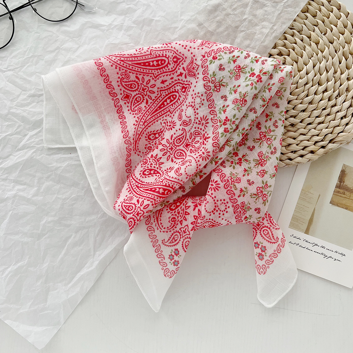 Korean-style, relaxed, pastoral floral women, lightweight versatile accessory for spring and summer, perfect as a retro headscarf or decorative scarf - view 4