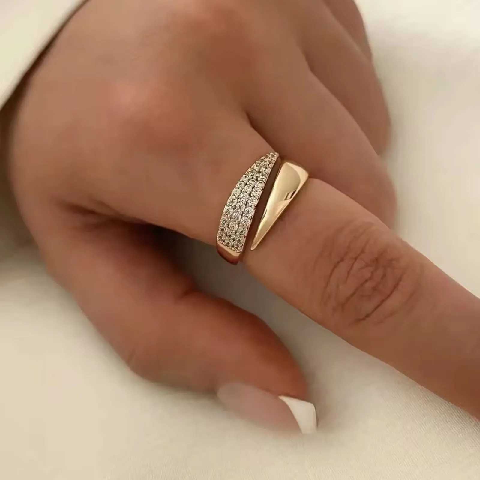 Gold 18 K Band Rings Plated Sun Rings for Women Natural Stone Inlaid in Hollow Metal Texture Ring Trendy Jewelry N260924 - view 4