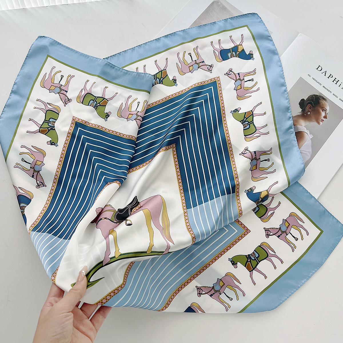 Sweet stylish colorful horse line print pattern, perfect for outdoor sun protection in spring and autumn, new fashion scarf - view 4