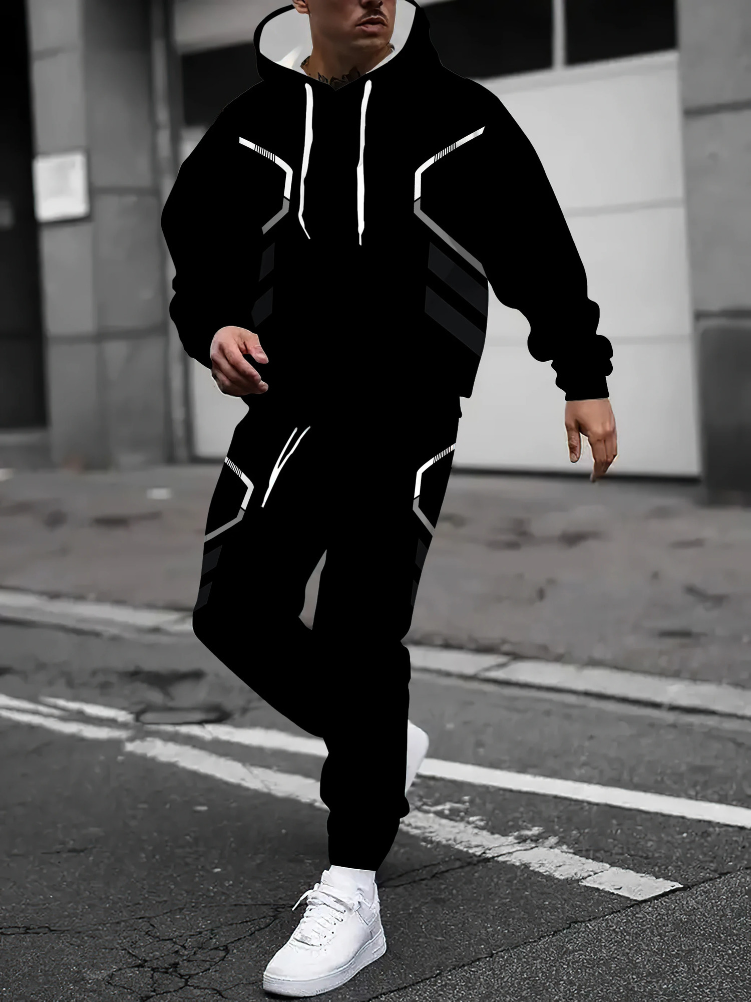 The mens hoodie set for Spring and Autumn features a casual fashionable soft and comfortable 3D pattern print 260924 - view 4
