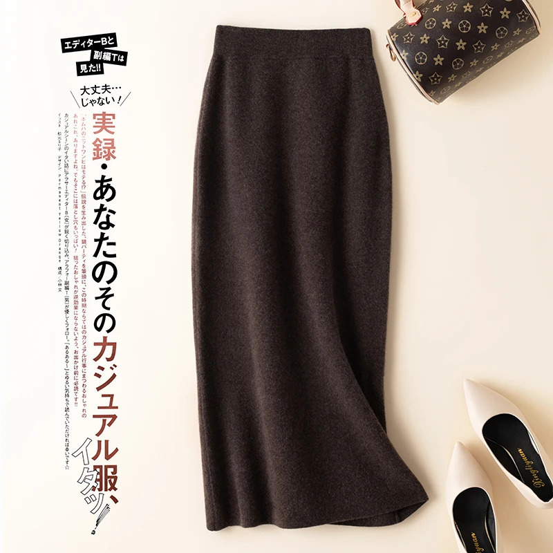 100% Pure Wool Skirt Womens Autumn and Winter MidLength HighWaisted Thin Cashmere Skirt Knitted AllMatch Hip Skirt 260923 - view 5