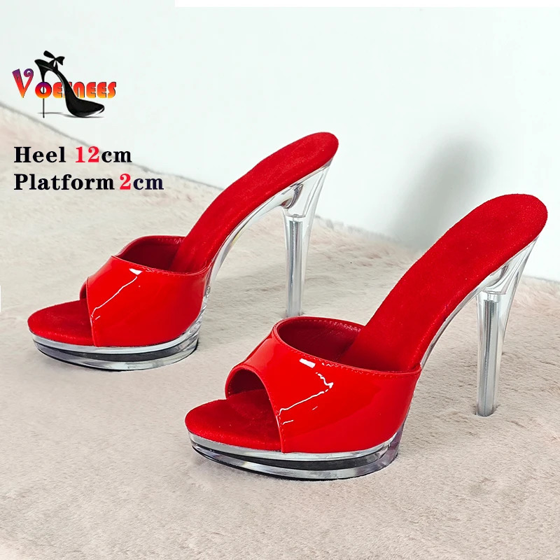 Thin High Heels Slippers Women Summer Elegant Shoes Fashion Anti Slip Transparent Sandals 12CM Sexy Leather Slides Plus Size 43 260924