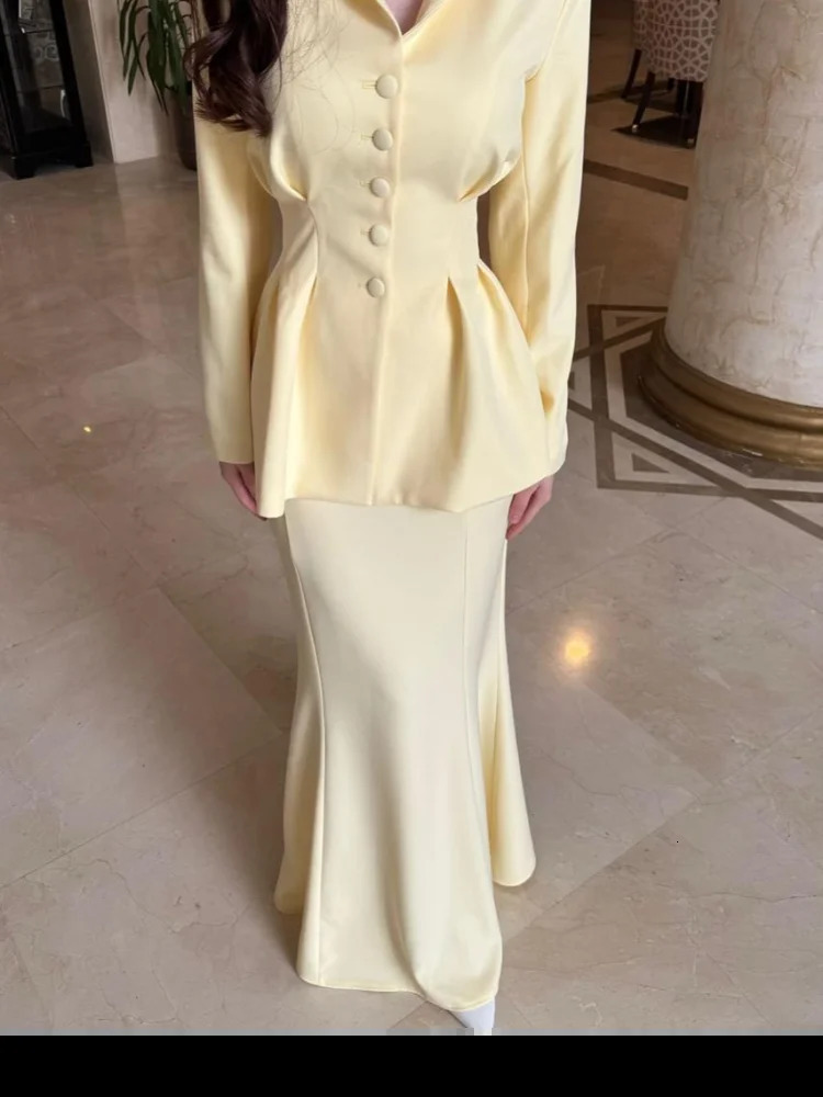 Chic Single Breasted Women s Skirt Suit Vneck Waist Cinching Full Sleeve Top High Waist Skirts Female Outfit Summer Lady Sets 260922