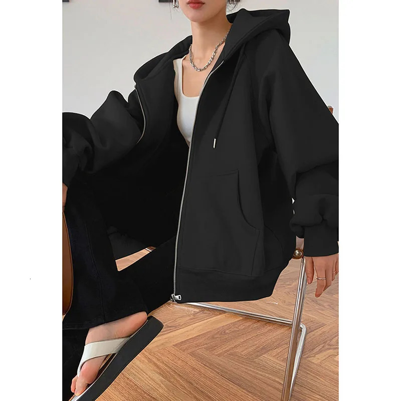 Gray Hooded Sweatshirts Women Autumn Winter Thicken Loose Zipper Cardigan Hoodies Female High Street Sports Casual Outerwear 260924 - view 6