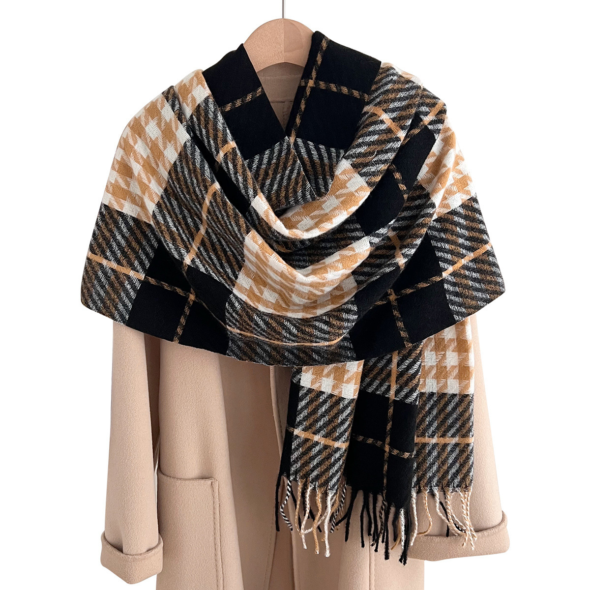 Autumn Winter New Imitation Cashmere for Women, Warm Thickened Outer Shawl, Plaid Simple Houndstooth Neck Scarf Wholesale - view 6