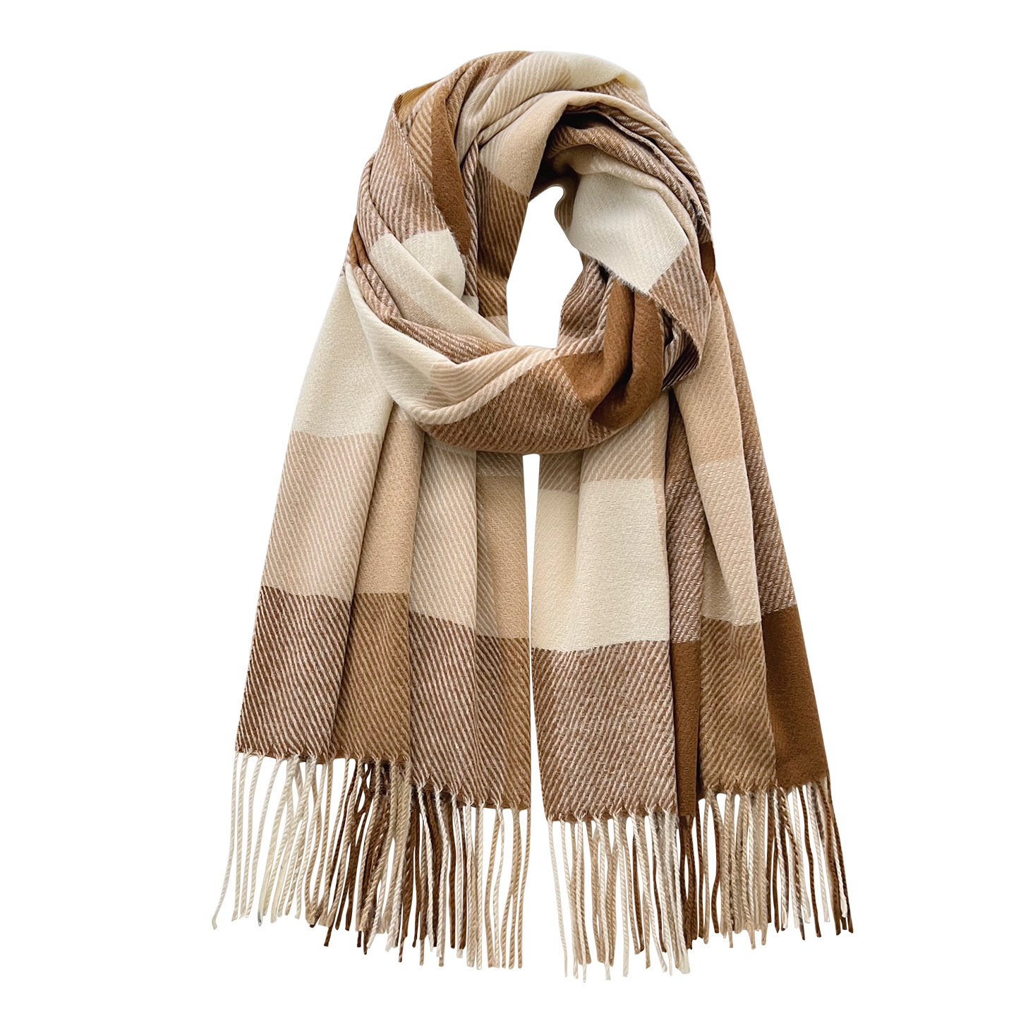 Autumn and winter British-style plaid scarf, unisex, made faux cashmere, thickened for warmth, with tassels, can be worn as a shawl or neck wrap - view 6