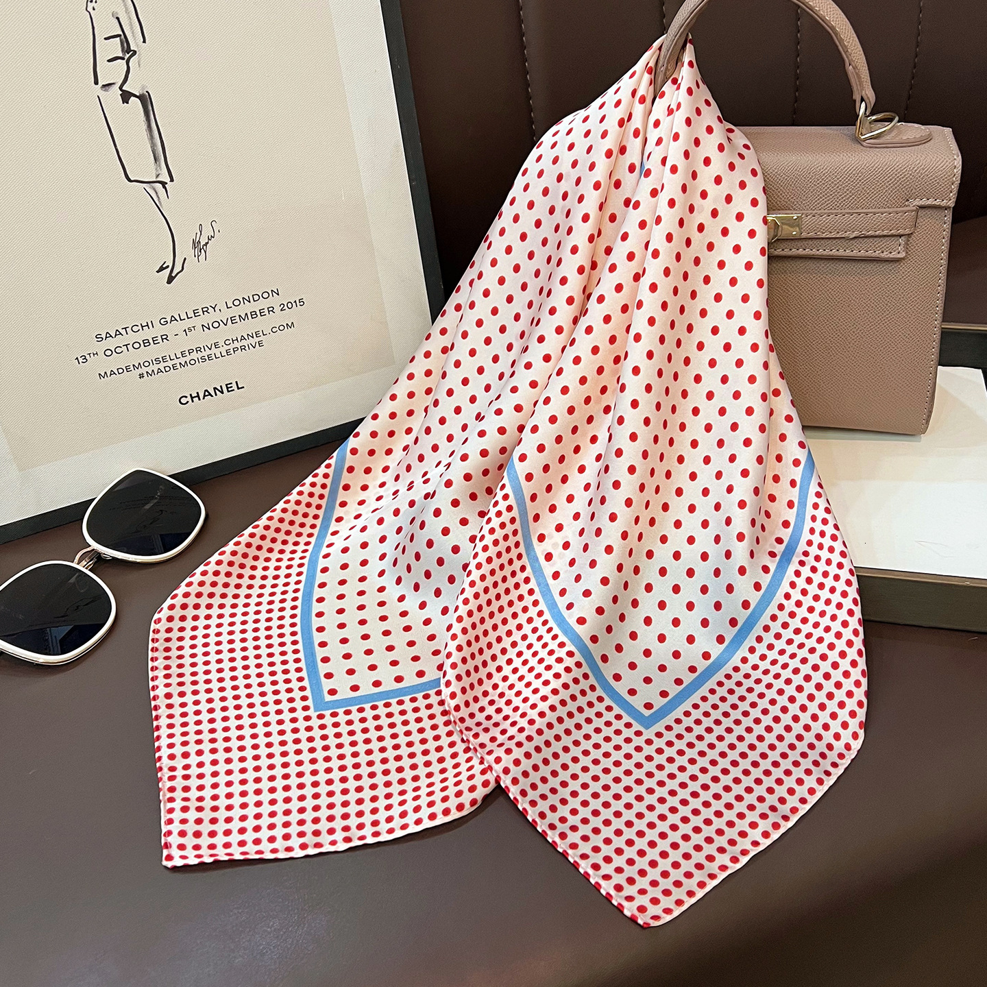 Korean-style polka dot silk women, small square scarf perfect for summer, offering sophisticated fashionable look, providing sun protection, and servi - view 3