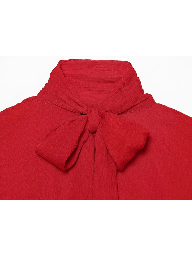TFMLN Women Shirt Tops Solid Color Spring Autumn Elegant Blouse Bow Fashion Sweet Flare Long Sleeve Folds Ladies Shirts 260924 - view 7