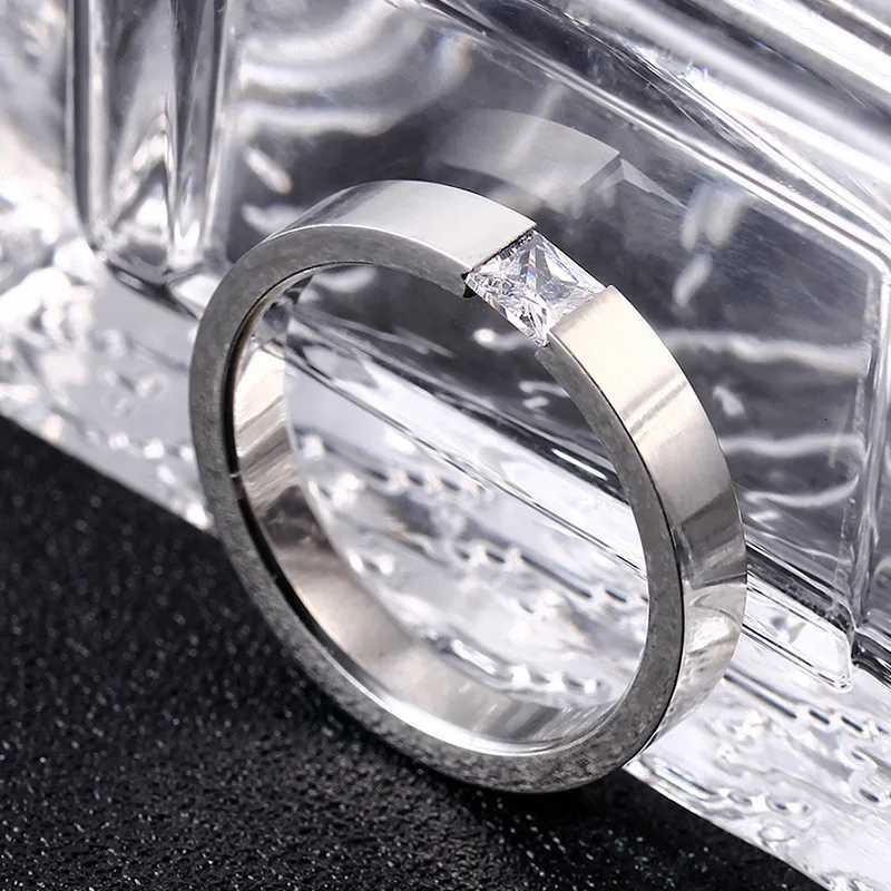Rings Titanium Steel Rings Band for Women Minimalist Silver Color Zircon Ring Men Fashion Jewelry Frosted Scratched Free N260924 - view 4
