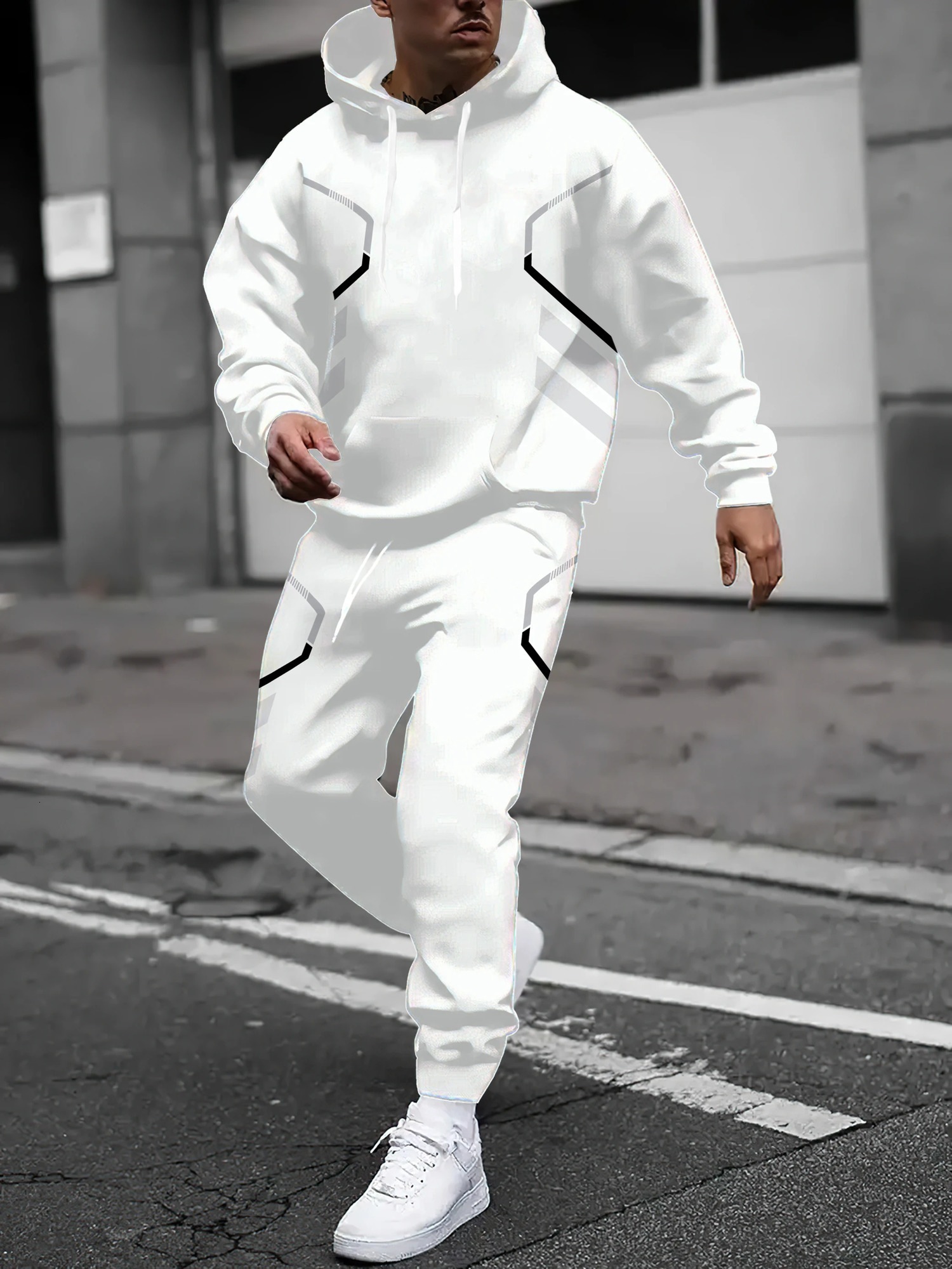 The mens hoodie set for Spring and Autumn features a casual fashionable soft and comfortable 3D pattern print 260924 - view 3