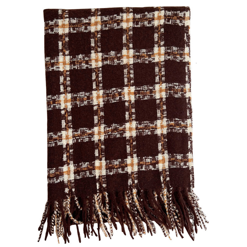 New Japanese Style for Women Winter Versatile Korean Version Imitation Cashmere Plaid Thickened Warm Shawl Neck Scarf Cross-Border - view 6