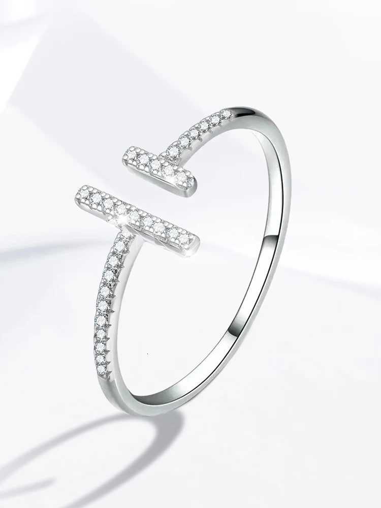 Sterling 925 Band Silver Rings Simple Shiny Parallel Length Adjustable Zircon Ring For Women Engagement Luxury High Quality Fine Jewelry N260924 - view 5