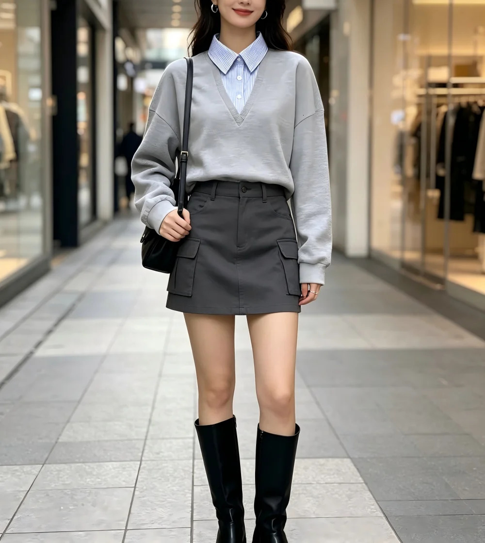 Women Two Piece Lapel Half Placket Sweatshirt 2026 Lazy Casual Long Sleeve Pullover Tops 260924 - view 4