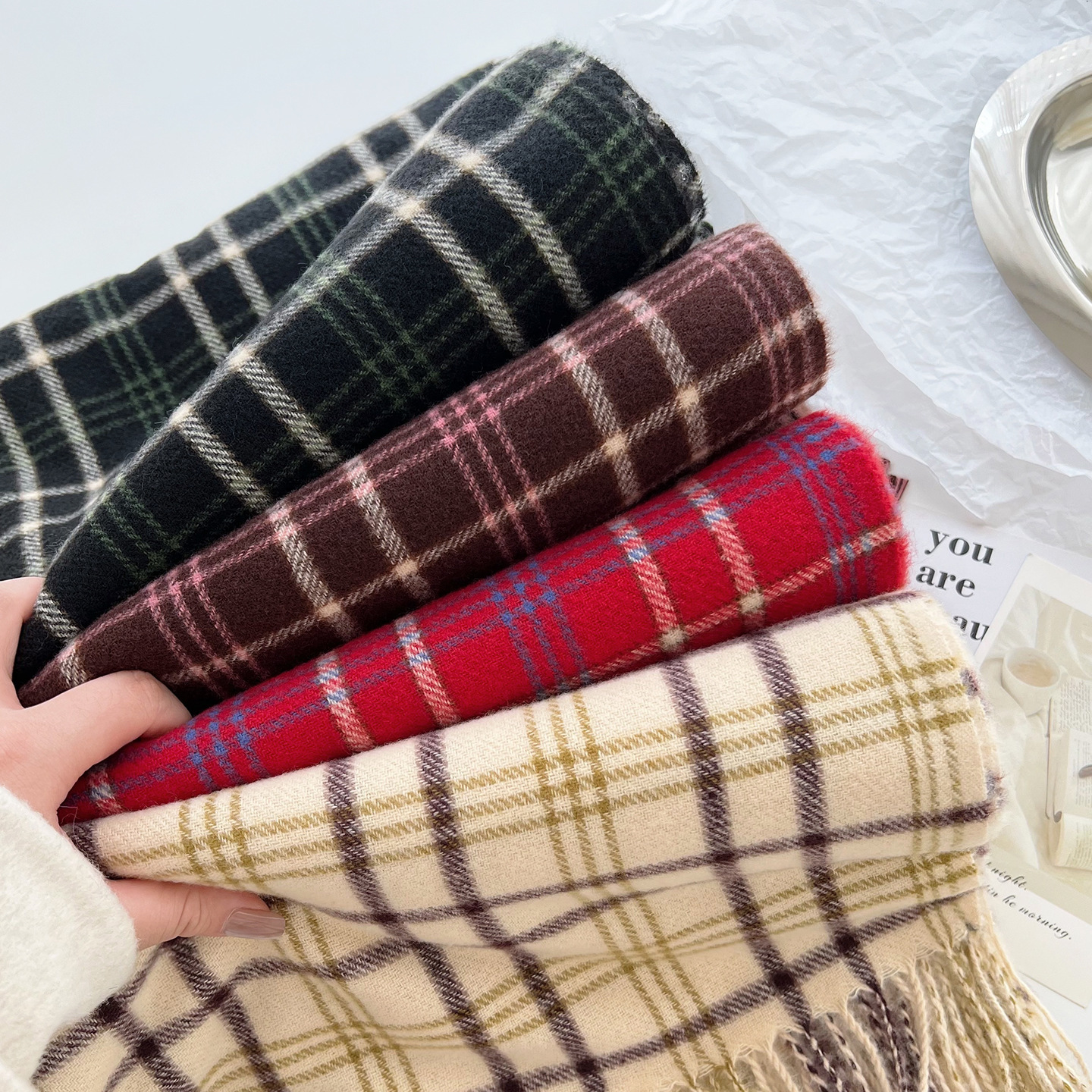 New Korean Style Plaid Line Imitation Cashmere Scarf Couple Fashion Thickened Warm Simple Neck Warmer Atmosphere Shawl - view 3
