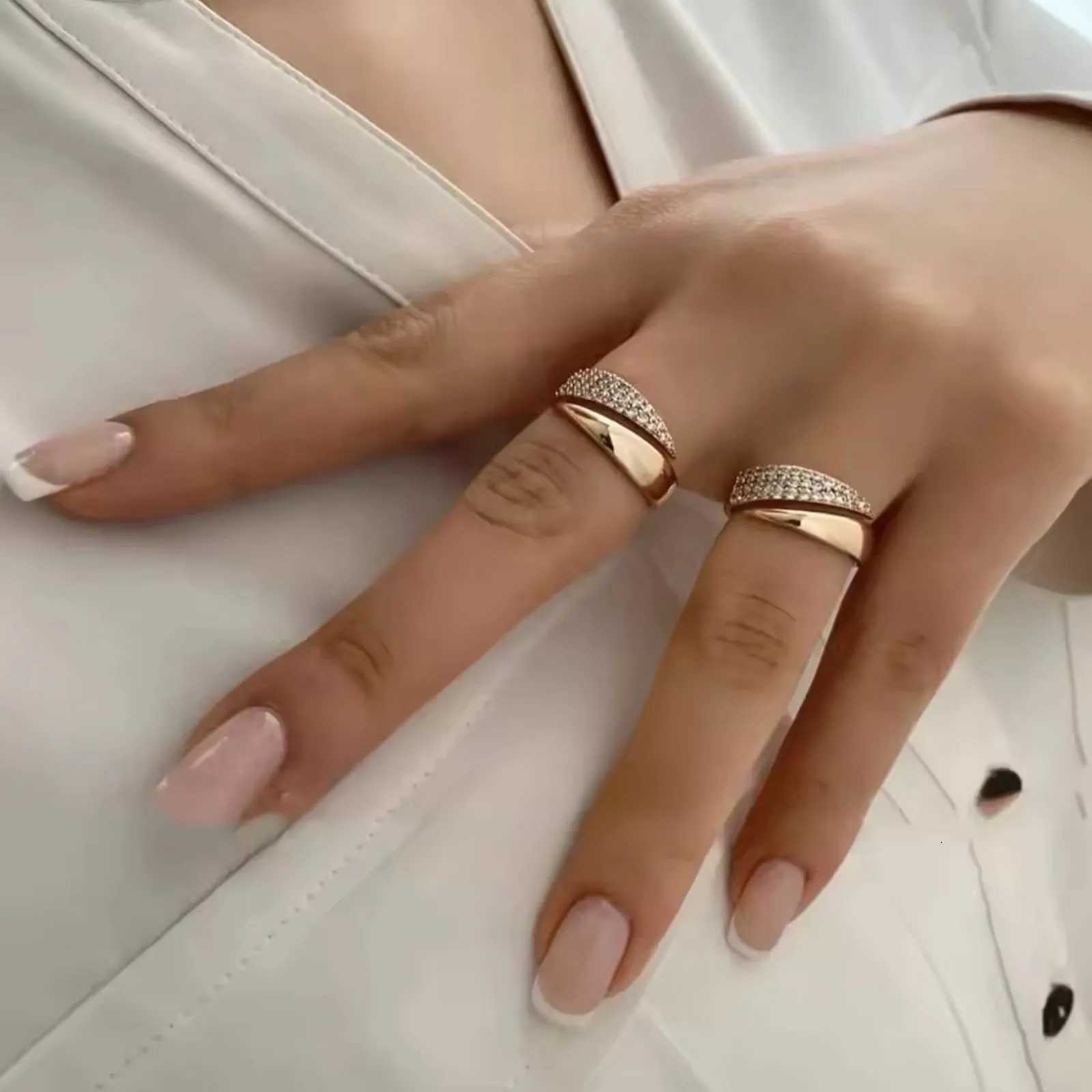 Gold 18 K Band Rings Plated Sun Rings for Women Natural Stone Inlaid in Hollow Metal Texture Ring Trendy Jewelry N260924 - view 6
