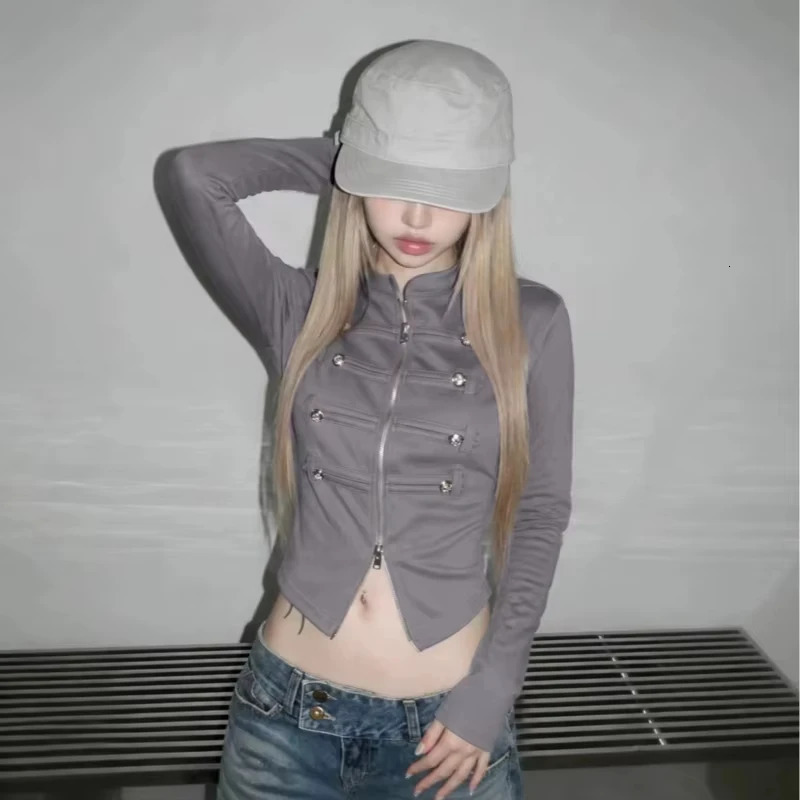 Retro fashion Y2K style Harajuku Napoleon style sexy girl slimfit coat for women summer top minimalist emo style 260924