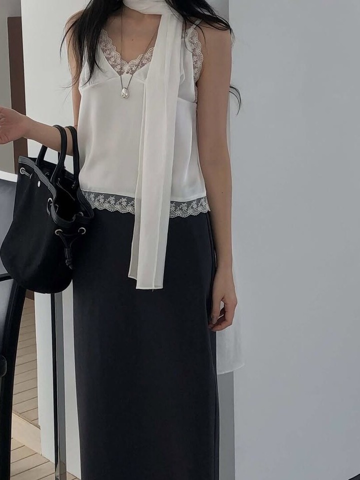 Elegant Lace Splice Crop Top Women's Slim Fit Summer New Camisole Korean Style Inner Wear Casual Versatile - view 6