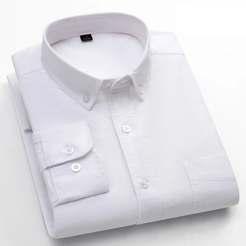 Classic Fit Fashion 100% Cotton Long-Sleeve Shirt for Men Single Pocket Slim Fit Casual Top Soft Oxford Solid Color Office Cloth 260922 - view 3