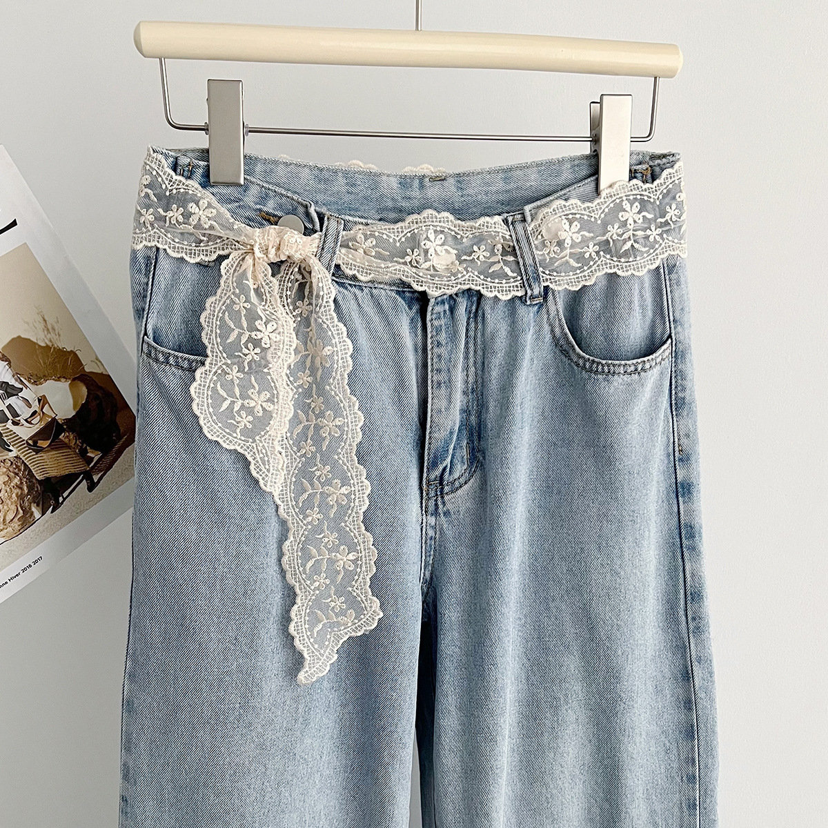 Korean versatile ins-style small ethereal and fairy-like, lace long silk scarf, waist belt, floral sweet ribbon