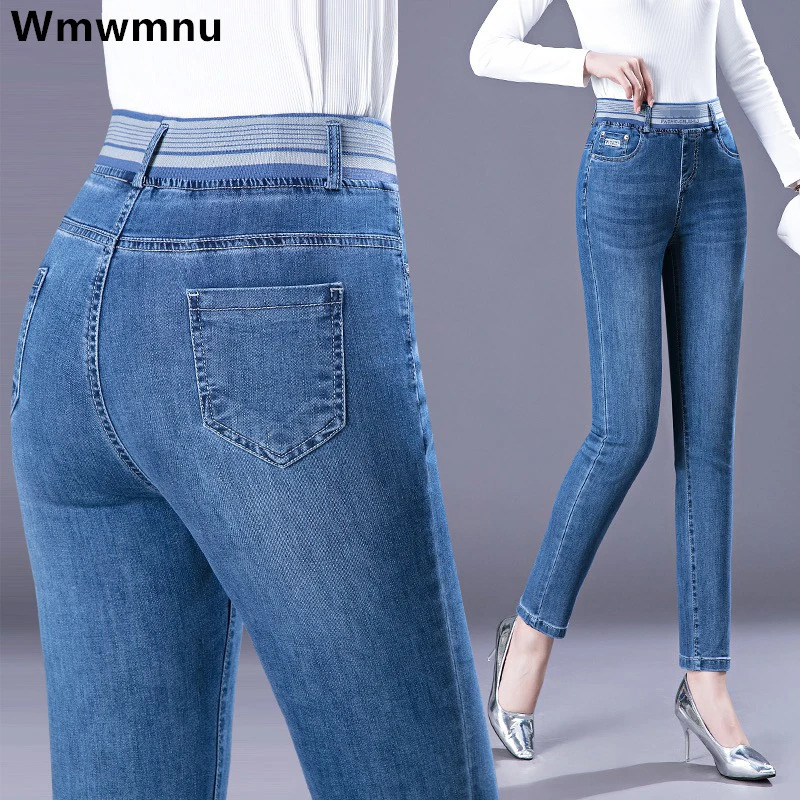Mother Pencil Jeans Women Casual Elastic High Waist Skinny Denim Pants Big Size 36 Retro Stretch Vaqueros Korean Elegant Jeansy 260922