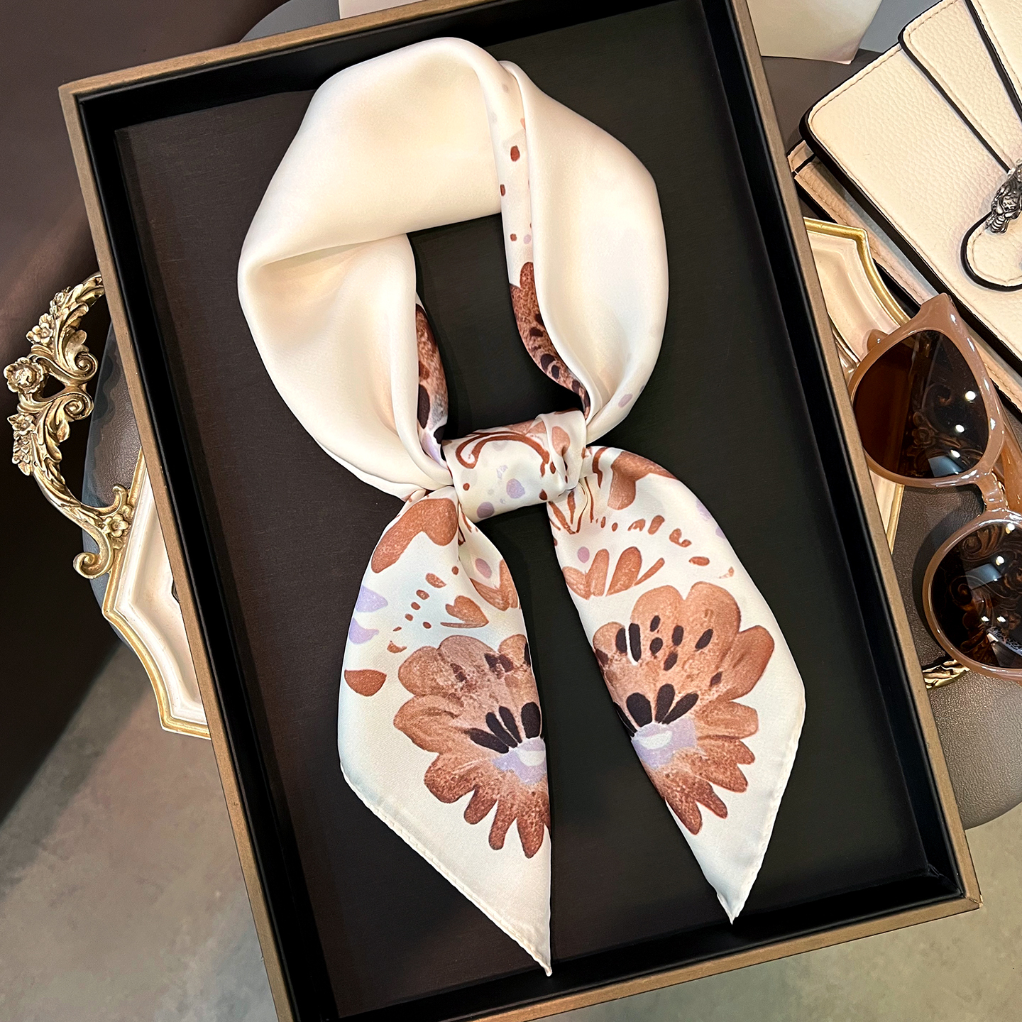 New Korean-style printed faux silk small square s, lightweight versatile accessory spring and summer, perfect for pairing with suits, shirts, or as a  - view 4