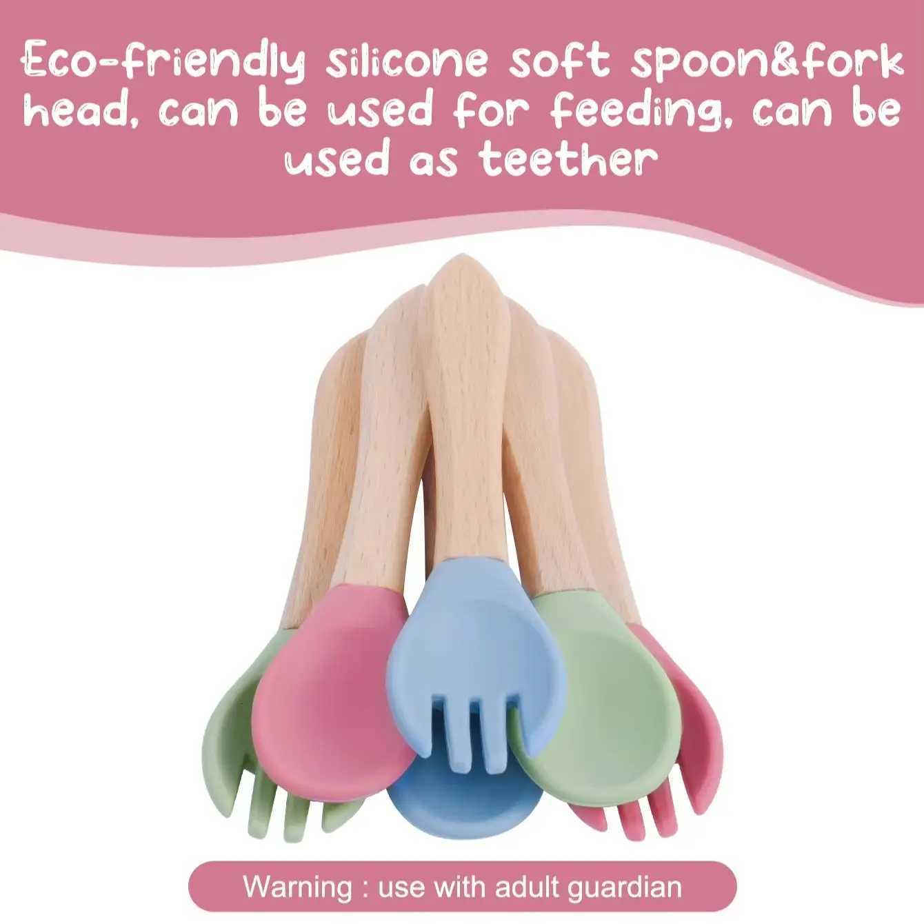 Baby Feeding Other TYRY.HU Children's Tableware Set with Silicone Dining Plate Suction Wooden Handle Fork Spoon And Silicone Fruit Vegetable Bott - view 7