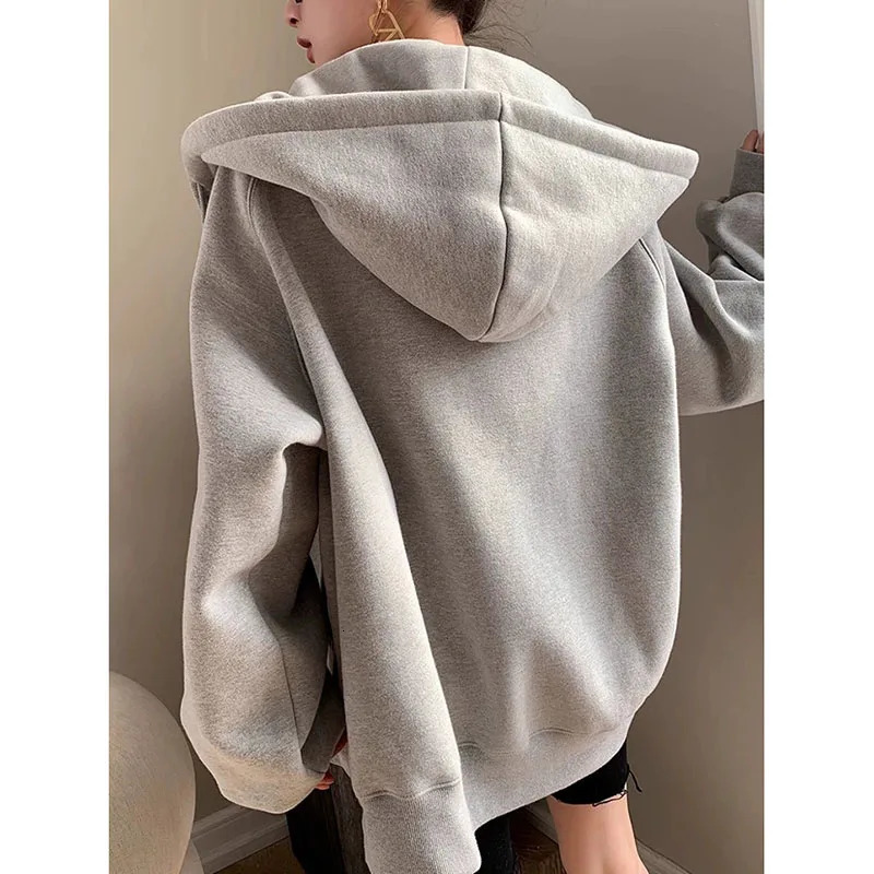 Gray Hooded Sweatshirts Women Autumn Winter Thicken Loose Zipper Cardigan Hoodies Female High Street Sports Casual Outerwear 260924 - view 4